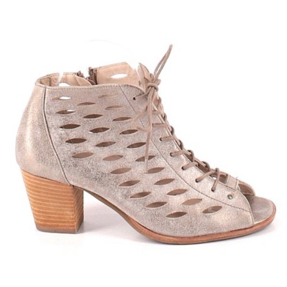 Paul Green Bali Lace Up Side Zip Laser Cut Metallic Leather Ankle Boots - Picture 1 of 16